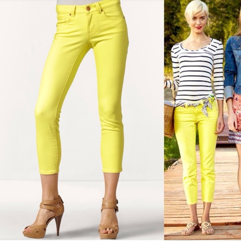 CAbi Women's Cropped Jeans, Capris in Bright Yellow Size 4